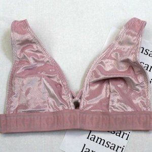 Victoria's Secret PINK Velvet Ribbed Unlined Plunge Bralette Chalk Rose